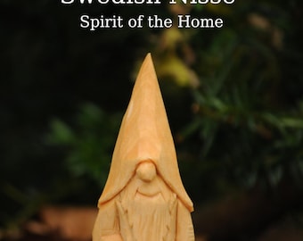 Swedish Nisse Gnome – Hand-Carved Scandinavian Wooden Figurine, Nordic Folklore Elf, Year-Round Home Decor, Gift Boxed, Whittled Collectible