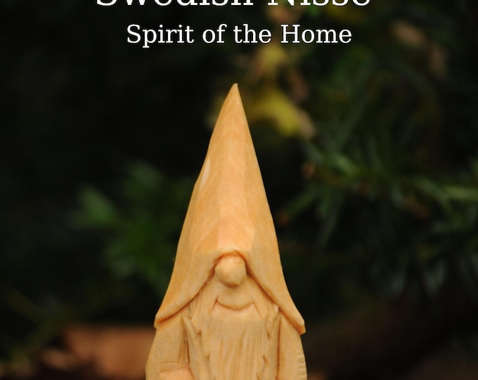 Swedish Nisse Gnome – Hand-Carved Scandinavian Wooden Figurine, Nordic Folklore Elf, Year-Round Home Decor, Gift Boxed, Whittled Collectible