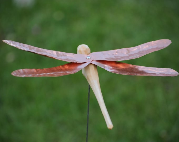 Hand-Carved Dragonfly with Copper Wings – Wooden Wind Dancer