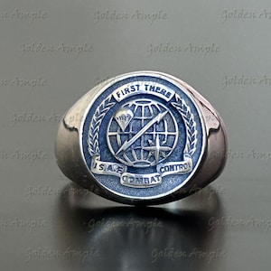 Bague 3D faite main avec équipe de contrôle de l'armée de l'air des États-Unis, bague en argent sterling massif 925, bague pour homme, chevalière pour homme, bagues cadeaux pour lui