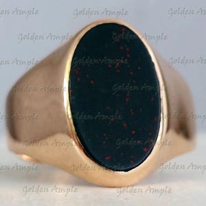 18k Bloodstone Ring, 925 Sterling Silver, Statement Ring, Gold Bloodstone Ring, March Birthstone, Valentine Gift, Husband Gift, Anniversary