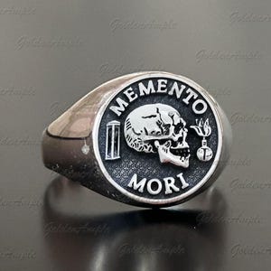 Sterling Silver Memento Mori Skull Ring - Heavy Biker Style