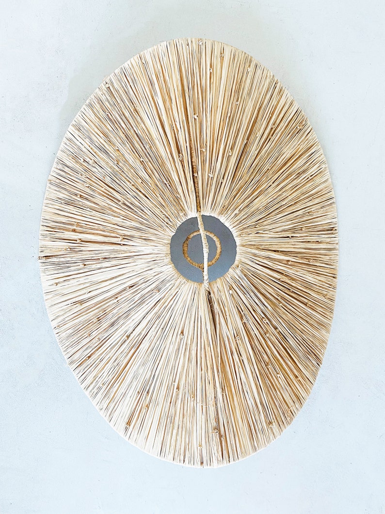 Vue de haut - Suspension en raphia, de forme plane - abat-jour en fibres naturelles pour salon entrée chambre