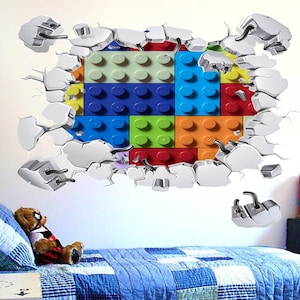 Lego Bricks Wall Decal Colour Kids Bedroom Sticker Playroom Nursery Colourful