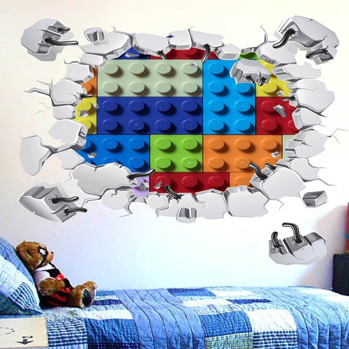 Lego Bricks Wall Decal Colour Kids Bedroom Sticker Playroom Etsy