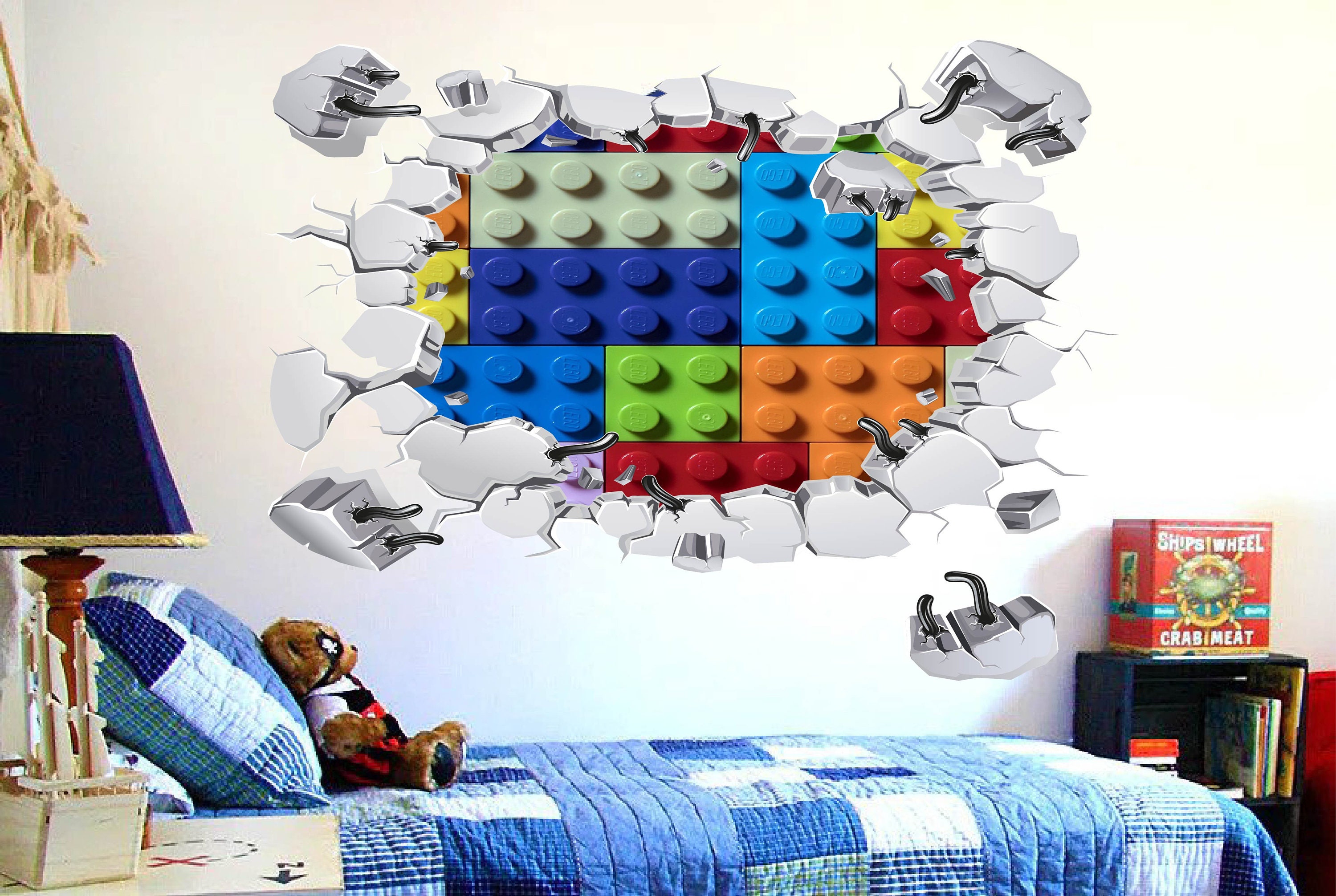 Lego Bricks Wall Decal Colour Kids Bedroom Sticker Playroom Nursery Colourful