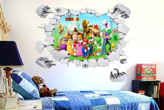 Calcomanía De Pared Super Mario 3D | Pegatinas De Vinilo Para Dormitorio Infantil O Guardería | Decoración Mural Nintendo