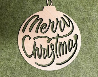 Weihnachtskugel "Merry Christmas" DXF, SVG, AI, zum Lasern, Fräsen, Plasma- oder Wasserstrahlschneiden, Baumschmuck, Türschmuck, Wanddeko