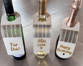 Laser Cut File – Bottle Tag with Kerf Bending | DXF SVG AI | Gift for Birthday, Wedding, Wine Lovers