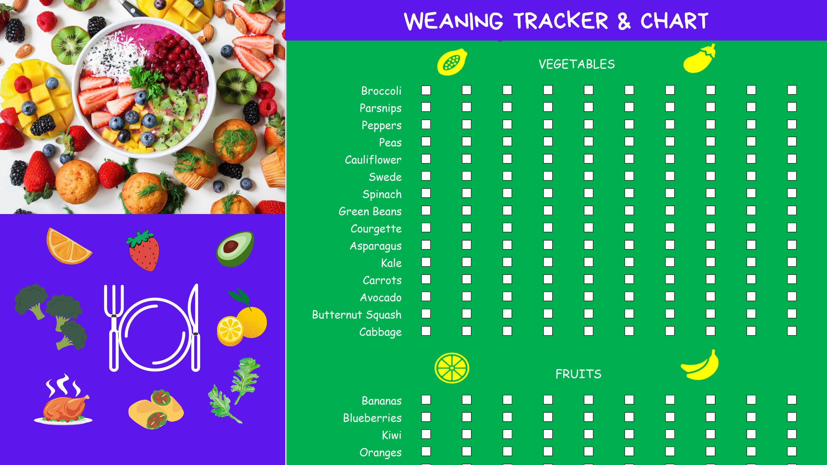 Weaning Chart & Tracker, Checklist for Baby's First Foods - Etsy