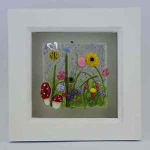 Mini fused glass picture in a boxed wood frame