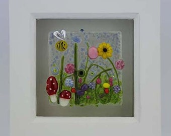 Mini fused glass picture in a boxed wood frame