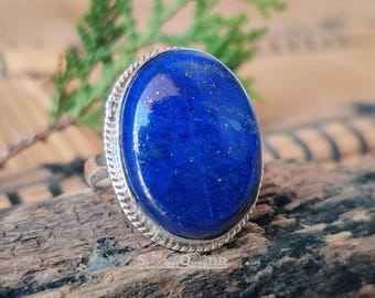 Natürlicher Lapis Lazuli Ring, handgemachter fester 925 Sterlingsilber-Edelstein-Schmuck