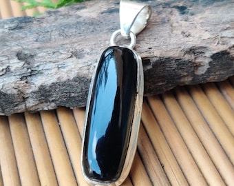 Schwarz Onyx Anhänger, Massiv 925 Sterling Silber Boho Schmuck