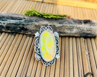 Gelber australischer Triplet Opal Edelstein Ring 925Sterling Silber handgemachtes erschwingliches Geschenk jede Gelegenheit Schmuck