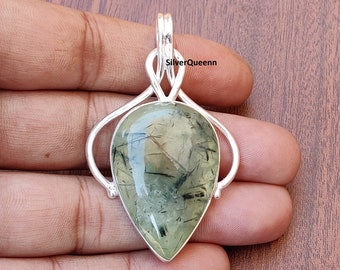 Ciondolo in prehnite fatto a mano: gioiello in argento sterling 925 con pietre preziose
