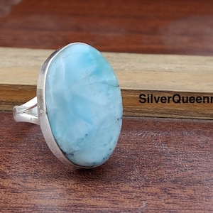 Beautiful Larimar Ring, 925 Sterling Silver Ring, Handmade Ring, Band Ring, Boho Ring, Women Jewelry, Gift For Her, Handmade Jewelry.