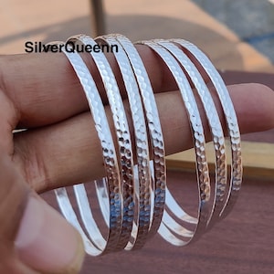 Silber Set mit 7 Armreifen, Stapeln Armreifen, Geschenk für Mutter, Silber Armbänder, 7 Tage Armreifen, runde Armreifen, Silber handgemachter Armreif **