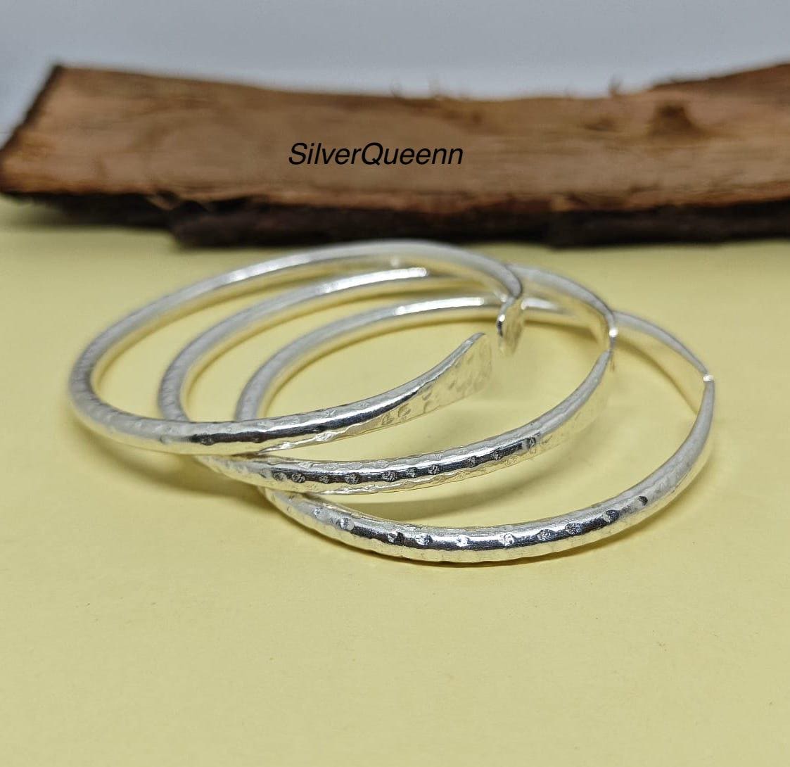 3 Bangle Set, 925 Sterling Silver Bangle Bracelet: Handmade