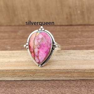 Oyster Turquoise Ring, pear Oyster Gemstone Dainty Ring, 925 Silver Ring, Handmade Ring,  pink Oyster Turquoise Band Ring, Women Ring best