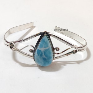 Pear Larimar .925 Sterling Silver Bangle Bracelet