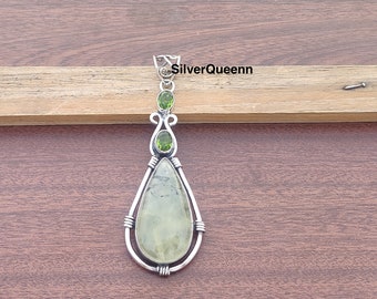 Handmade Prehnite 925 Sterling Silver Gemstone Pendant