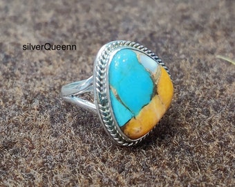 Oyster Copper Turquoise Ring , 925 Sterling Silver Ring , Wedding Ring , Promise Ring , Gift for Women , Silver Jewelry, Gift for her *****