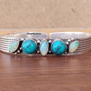 Handmade Turquoise & Opal Sterling Silver Bangle
