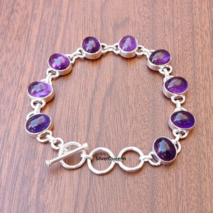 Amethyst Bracelet, 925 Sterling Silver Bracelet, Purple Amethyst Bracelet, February Birthstone Bracelet, Gemstone Bracelet Handmade Jewelry*