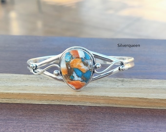 Oyster Copper Turquoise 925 Silver Bangle: Handmade Dual Wire Cuff