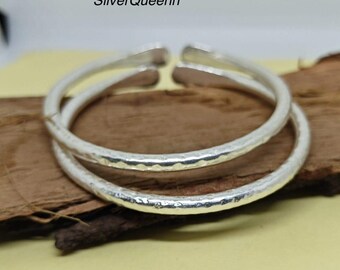 925 Sterling Silver Bangle: Adjustable Handmade .Silver Bracelet