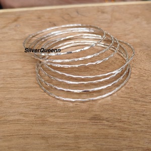 Set of 7 Hammered Stacking Bangles 925 Sterling Silver Women Bangle
