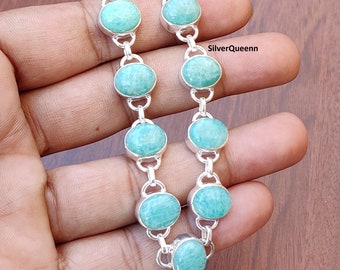 Bracciale in larimar fatto a mano: argento sterling 925, gioiello da donna con pietre preziose.