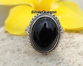 Anello ovale in onice nero: gioiello fatto a mano in argento sterling 925