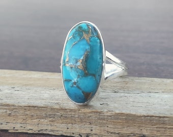 Handmade Kupfer Türkis Ring: 925 Sterling Silber Band