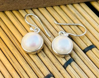 Cremige weiße Perle Ohrring solide 925 Sterling Silber Minimalist Style Schmuck