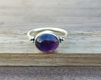 Natural Amethyst Ring,  925 Sterling Silver Gemstone Ring, Handmade Oval Design Jewelry
