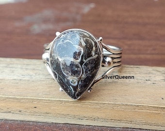 Turritella Agate Ring: Dainty 925 Sterling Silver Statement Ring