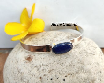 Handgemachter Lapis Lazuli Armreif: Massives 925 Sterlingsilber Schmuck