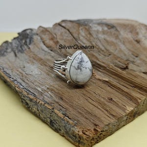 White Howlite Gemstone Ring: Handmade 925 Sterling Silver, Pear Shape Jewelry