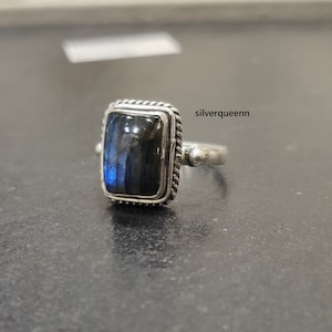 Labradorite 925 Sterling Silver Gemstone Jewellery Ring ~ Natural Labradorite ~ Rectangular Ring ~ Gift For Birthday rectangle ring all gift
