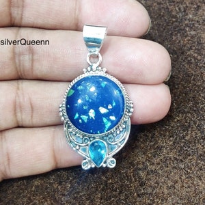 Australian Blue Opal Pendant , 925 Sterling Silver Pendant ,Necklace for Women ,Gemstone Pendant , Topaz Pendant ,Designer silver Pendant ,