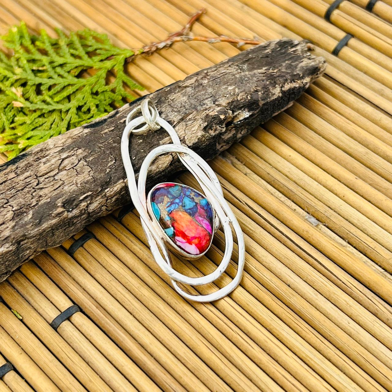 Kingman Pink Dahlia Turquoise Gemstone Pendant 925 Sterling Silver