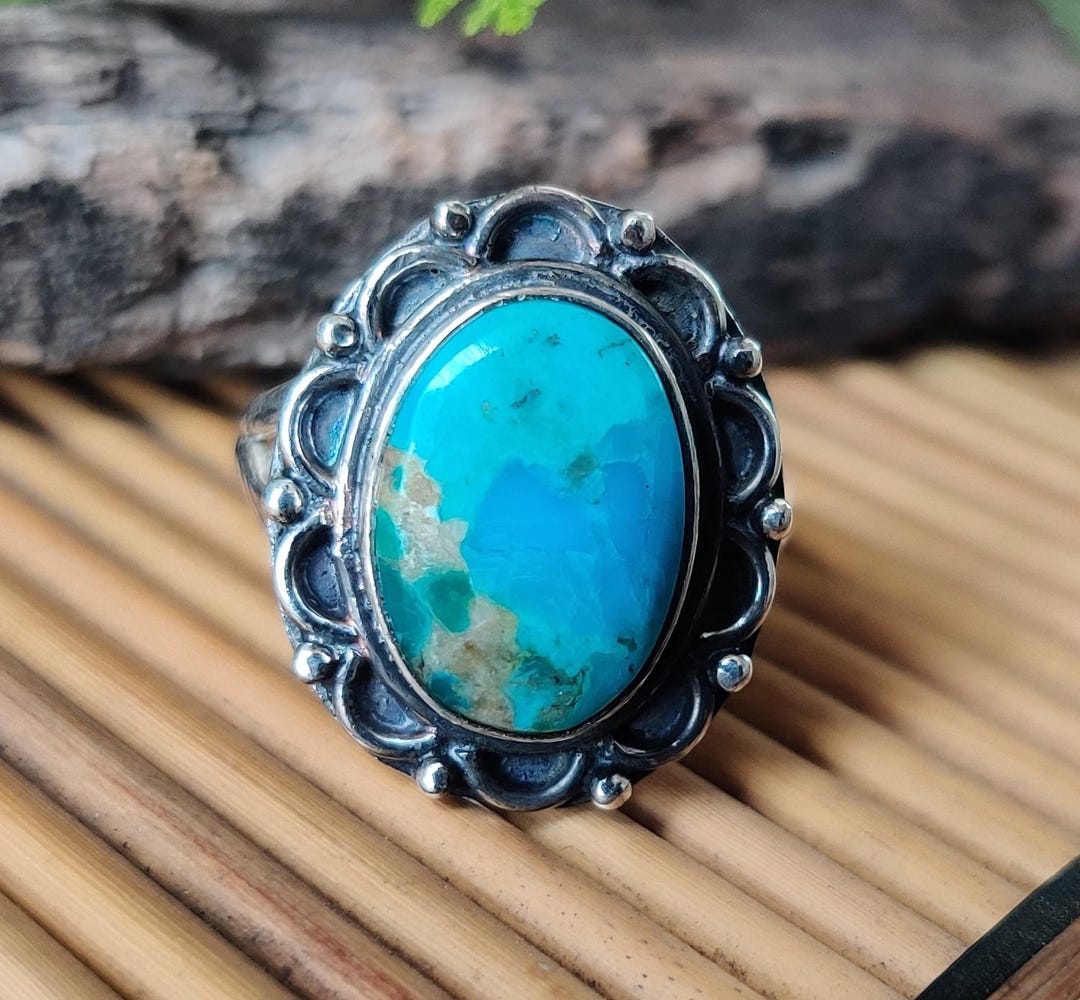 Blue Mohave Turquoise Gemstone 925 Sterling Silver Ring American or ...