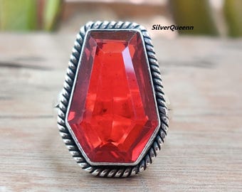 Roter Edelstein Ring: Handgemachter Sterling Silber Boho Statement Schmuck