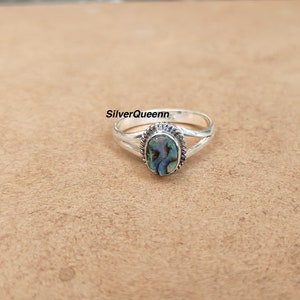 Handmade Abalone Shell 925 Silver Ring: Boho Women&#39;s Jewelry