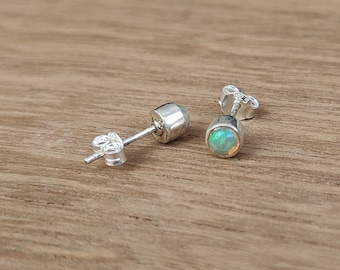 Sterling Silver Opal Stud Earrings: Handmade Gemstone Jewelry