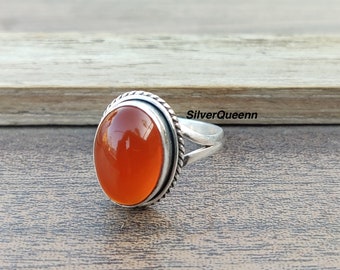 Carnelian Ring, 925 Sterling Silver Ring, Carnelian Jewellery, Gemstone Ring, Handmade Ring, Dainty Ring, Promise Ring, cute gift ring all