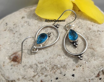 Blautopas 925 Sterling Silber Ohrringe: Handgefertigter Edelstein Schmuck