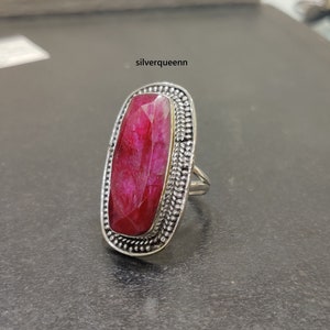 Ruby Ring, 925 Sterling Silver Ring, Indian Ruby Ring, Handmade Gemstone Ring, designer Ring, Bohemian Ring, Anniversary Ring, Gift For her